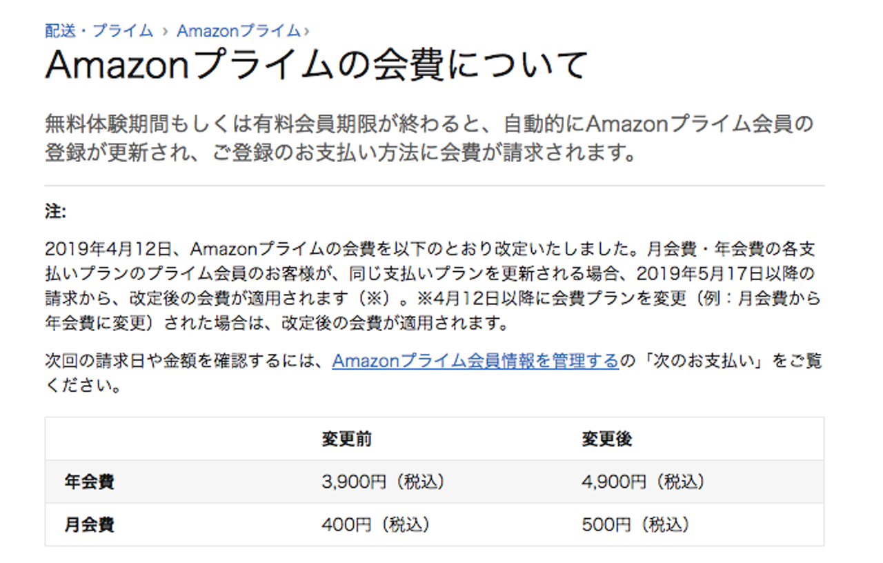【追記あり】Amazonプライムが年4,900円に値上げしてる！