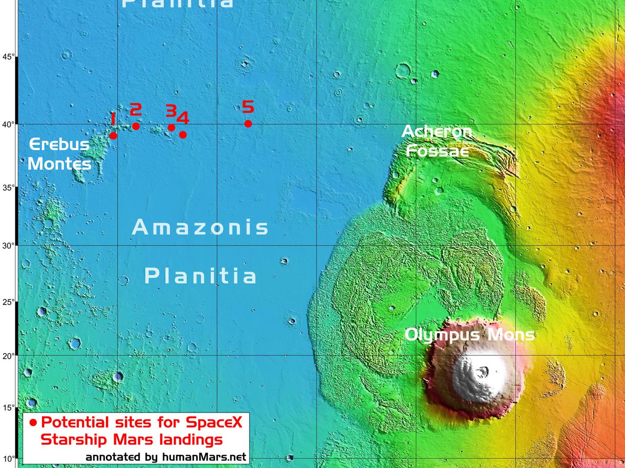 NASAのデータから｢SpaceX着陸候補地｣が見つかる。火星のどこに着陸するか、具体的に検討中か