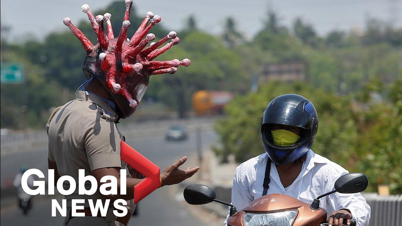 インドの警察、コロナウイルス型のヘルメットで注意喚起に努める