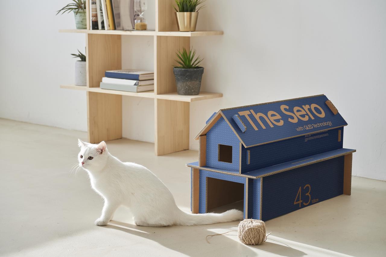 サムスンの梱包用ダンボール、猫の家やマガジンラックなどに再利用可能なデザインになる