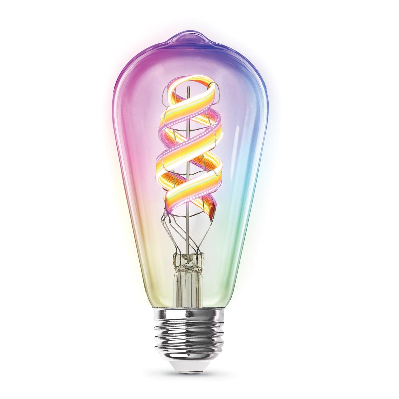 LEDの帯が入ったRGBスマート電球、スマホと音声アシスタントから調光と色も自在に変えられる