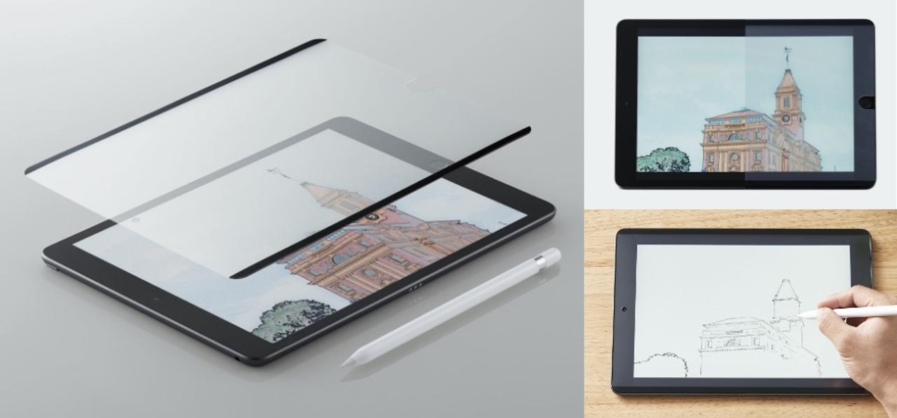 iPadの画面で紙のような描き心地を再現するフィルム。何度でも付け外しが可能