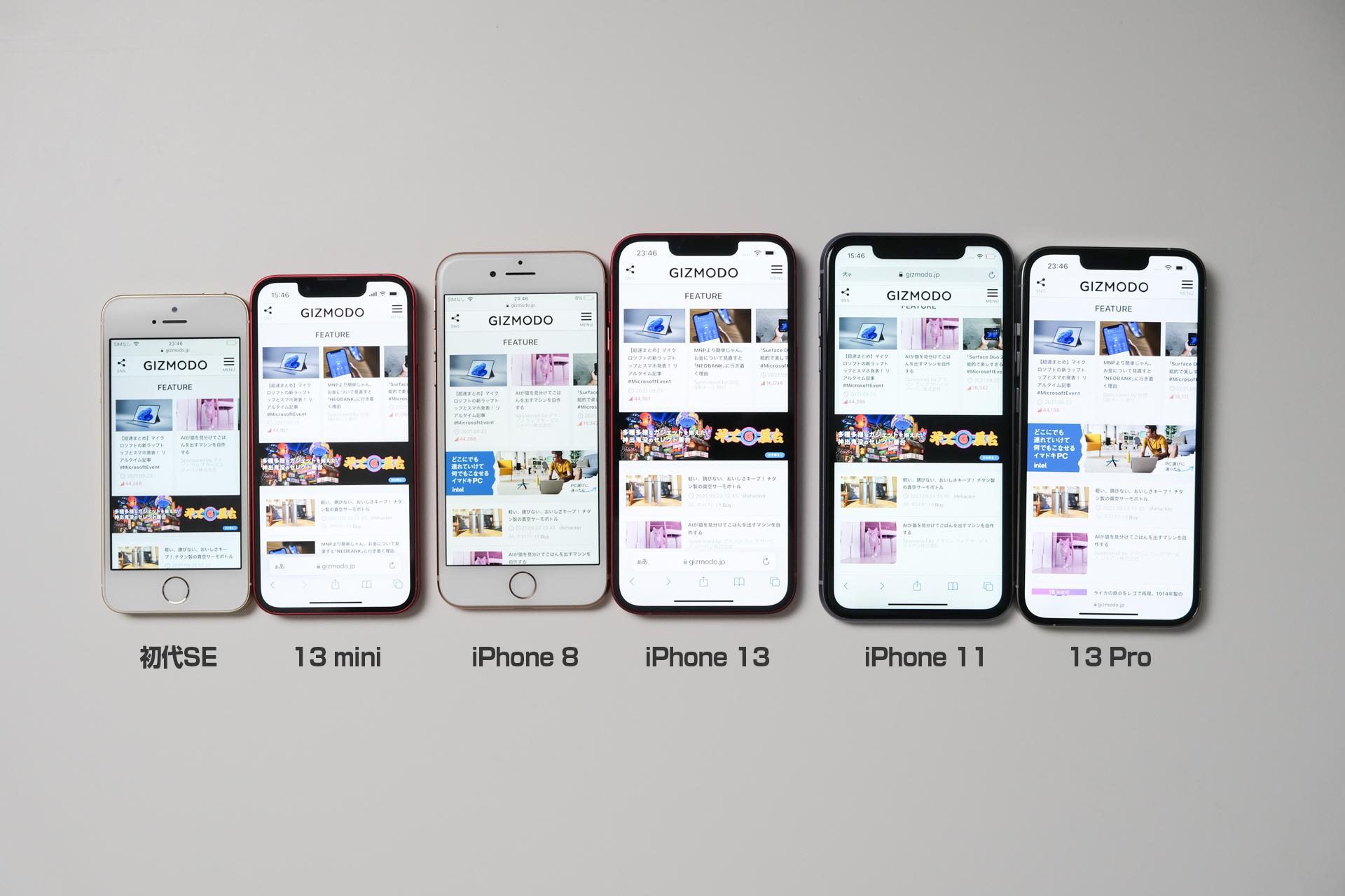 iPhone 13シリーズのサイズを全部比較。初代SEや8とも比較してみたよ