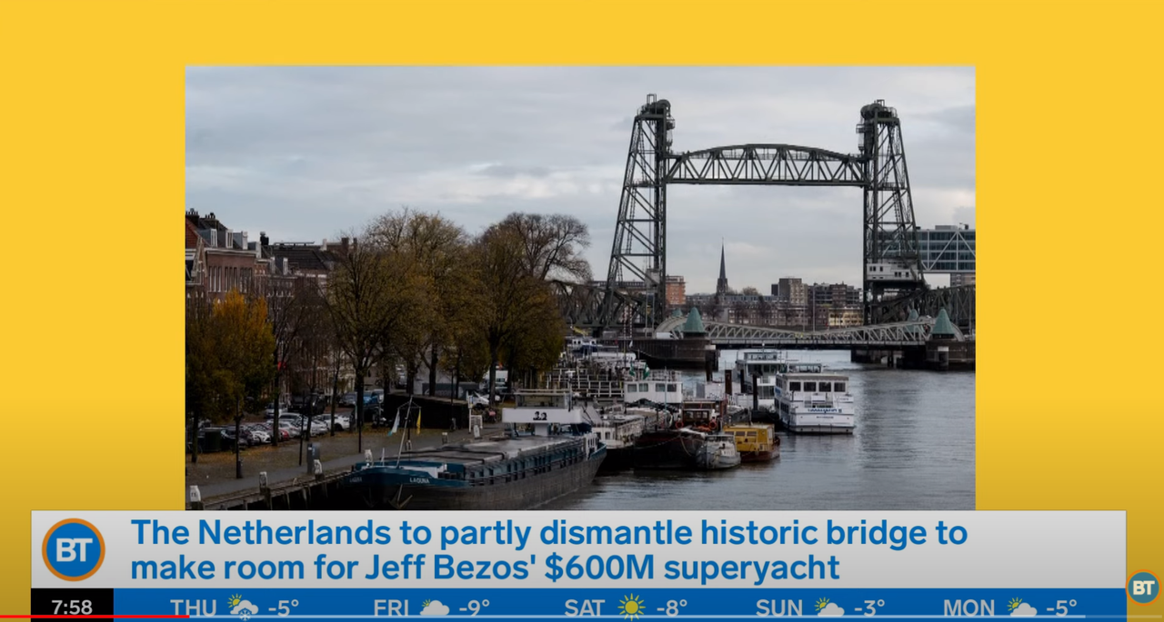 ジェフ・ベゾス特注のヨットがデカすぎて、オランダの橋を壊さないと納品不能と判明