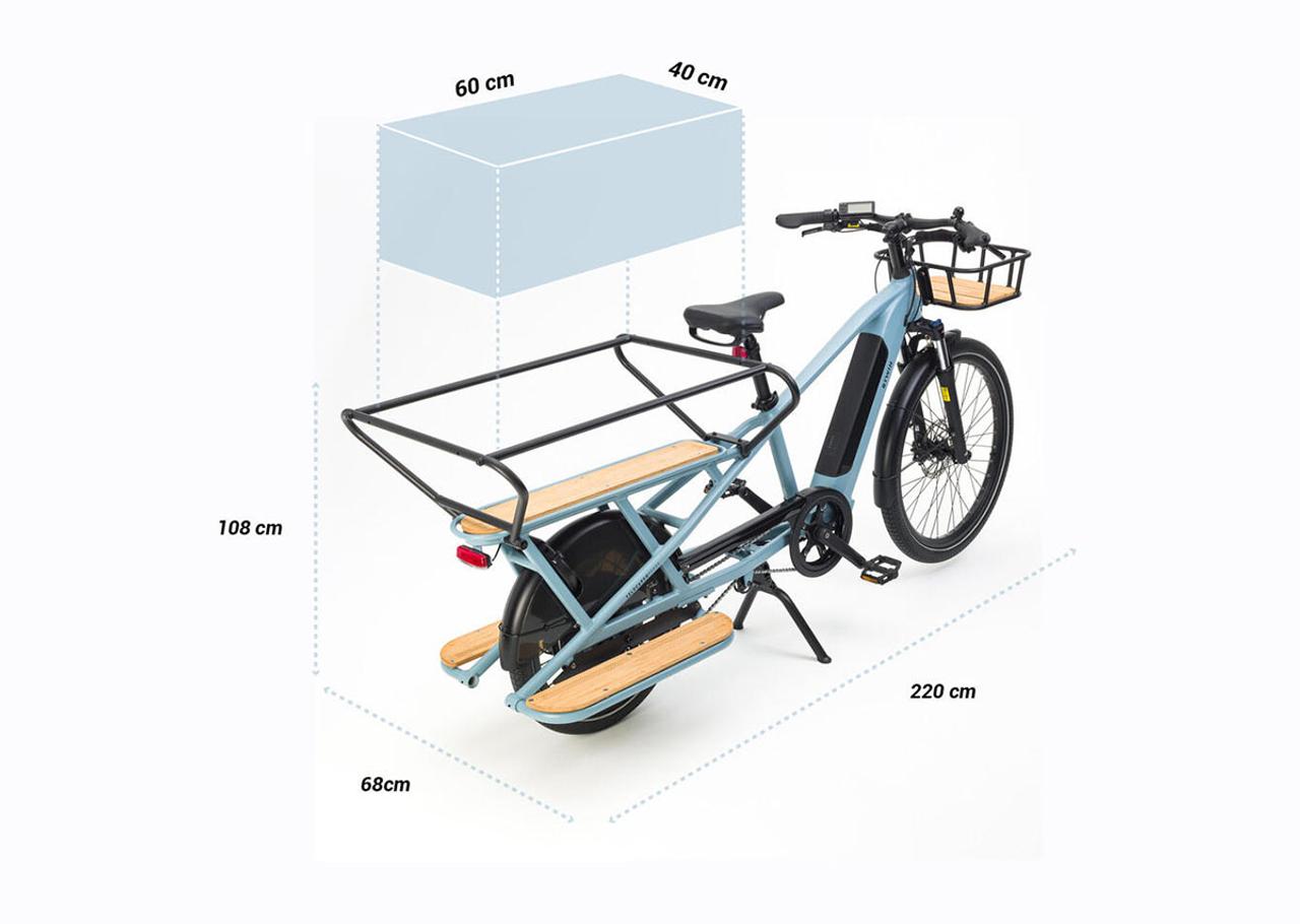 荷物がめっちゃ載る電動カーゴ自転車。40 x 60cm、重量170kgまでの耐荷重量OK！