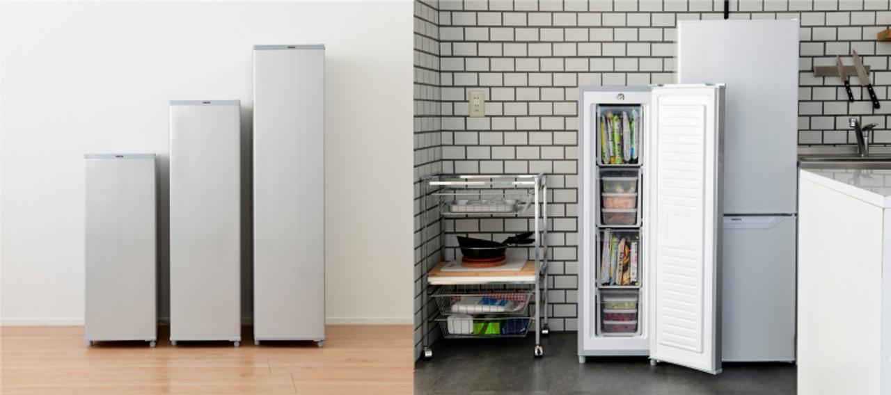 横幅33.5cmの薄型冷凍庫が高さ違いで3種類。どこに置こうかな？