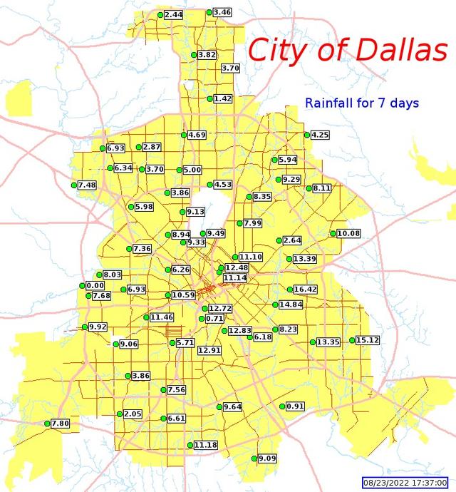 Dallas 7days rainfall 2022-08-23