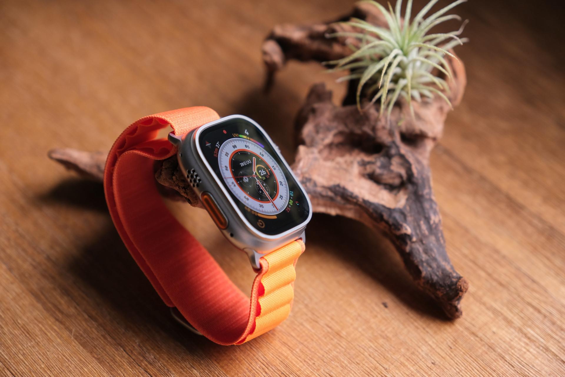 Apple Watch Ultraチタンケースとオレンジアルパインループ -L