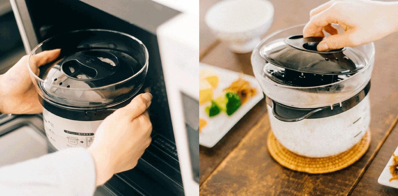 お米を水に浸してレンジでチン。炊き立てご飯が手軽に食べられる