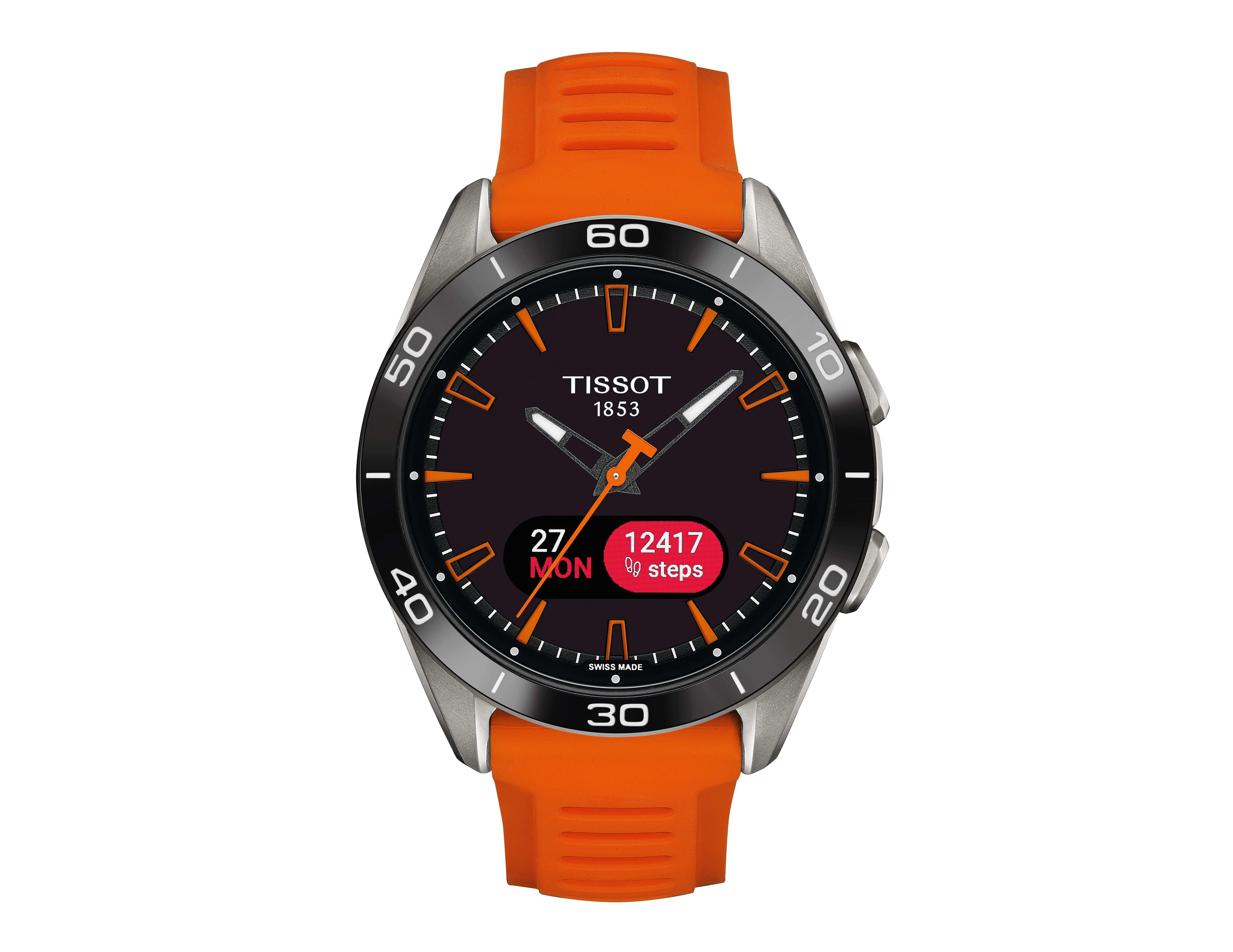 Tissot T-Touch スマートウォッチ オレンジ 仕事もオフの日も。ミニマルなスマート機能が心地良い