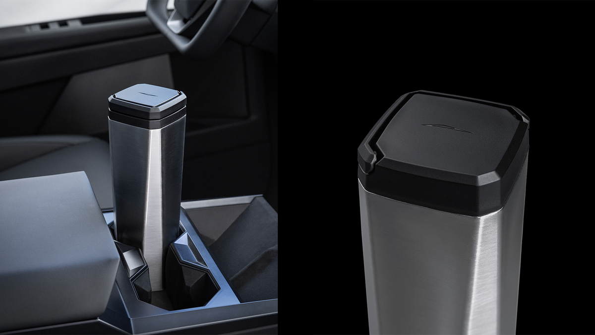 TESLA テスラ ステンレス水筒 (ブラック) ロゴ入り布袋付き ステンレスが強そうなサイバートラック水筒。形が独特すぎ