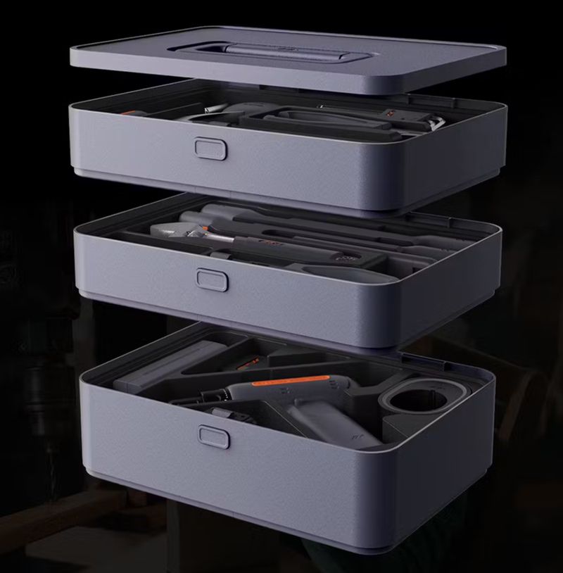 重箱スタイルで収納もスッキリ。デザインもシックな工具セット