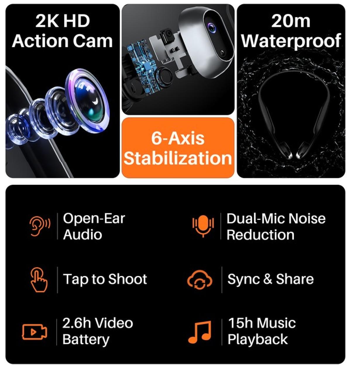 VibeLens MusicCam骨伝導イヤホン／2Kカメラ付き VibeLens MusicCam 