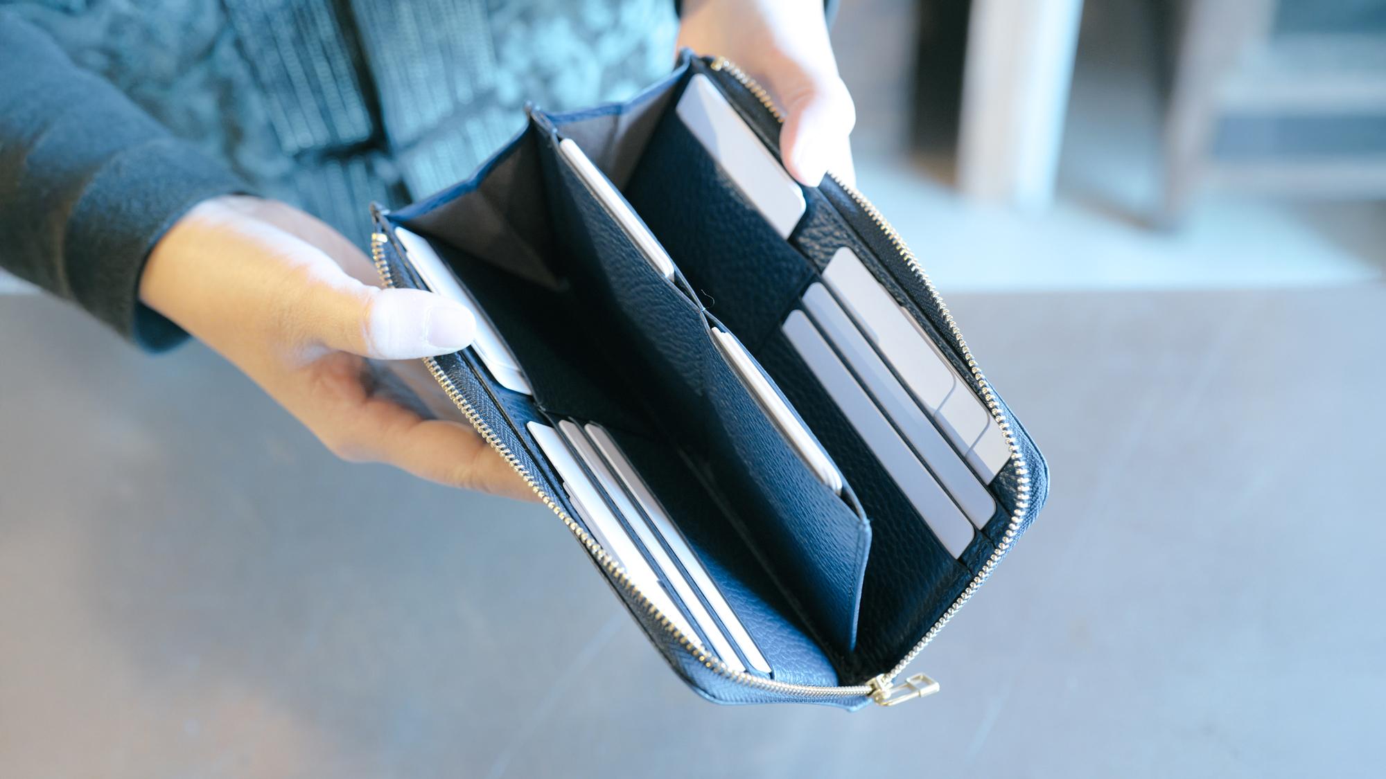 カード20枚入るのに膨みにくい。収納と仕分けが得意なスリム長財布を試してみた