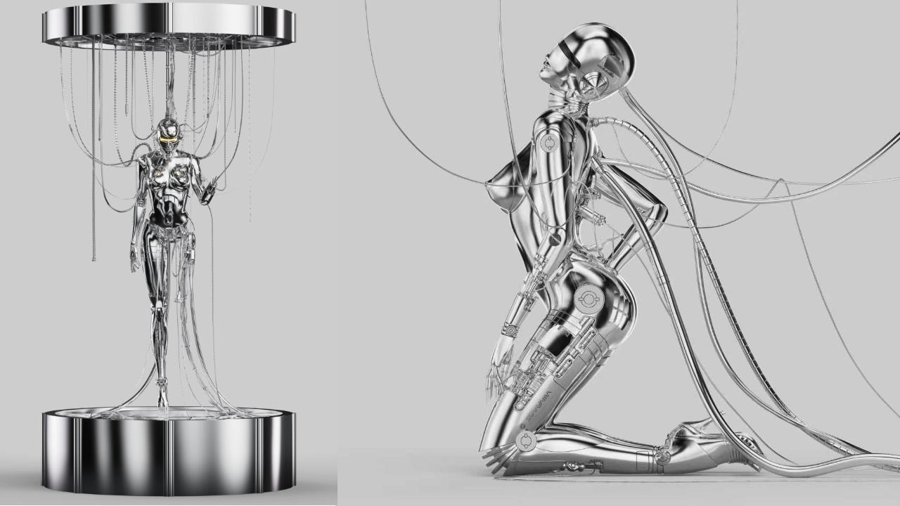 攻殻機動隊』草薙素子がモデル。空山基さんの彫像2体が2カ所で展示