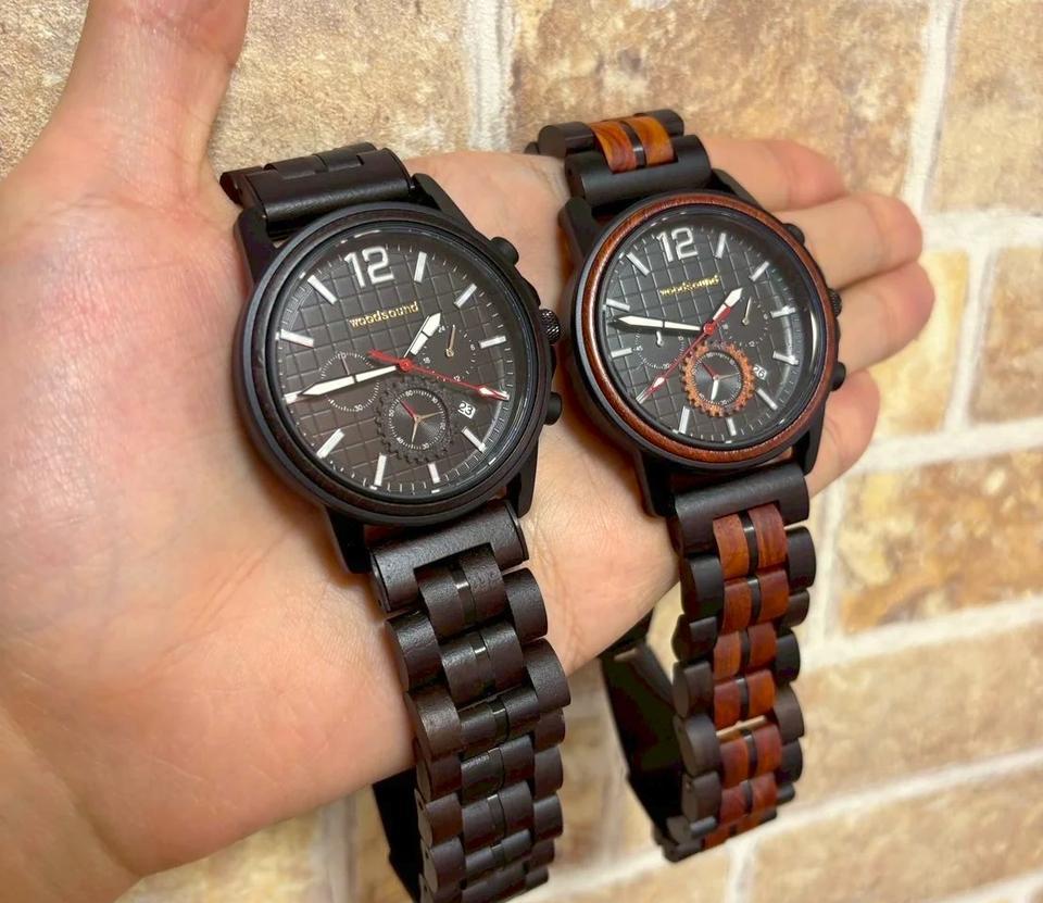 天然木を使った唯一無二のクロノグラフ腕時計。金属アレルギーや敏感肌の人でも安心