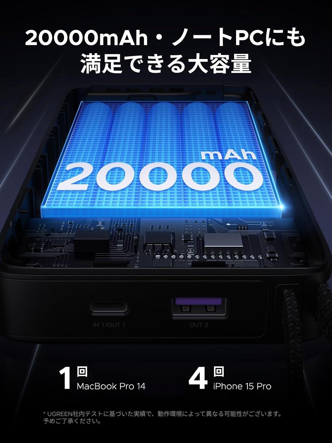 UGREENの67W最速級、3台同時、残量％丸見え新作モバイルバッテリーが26