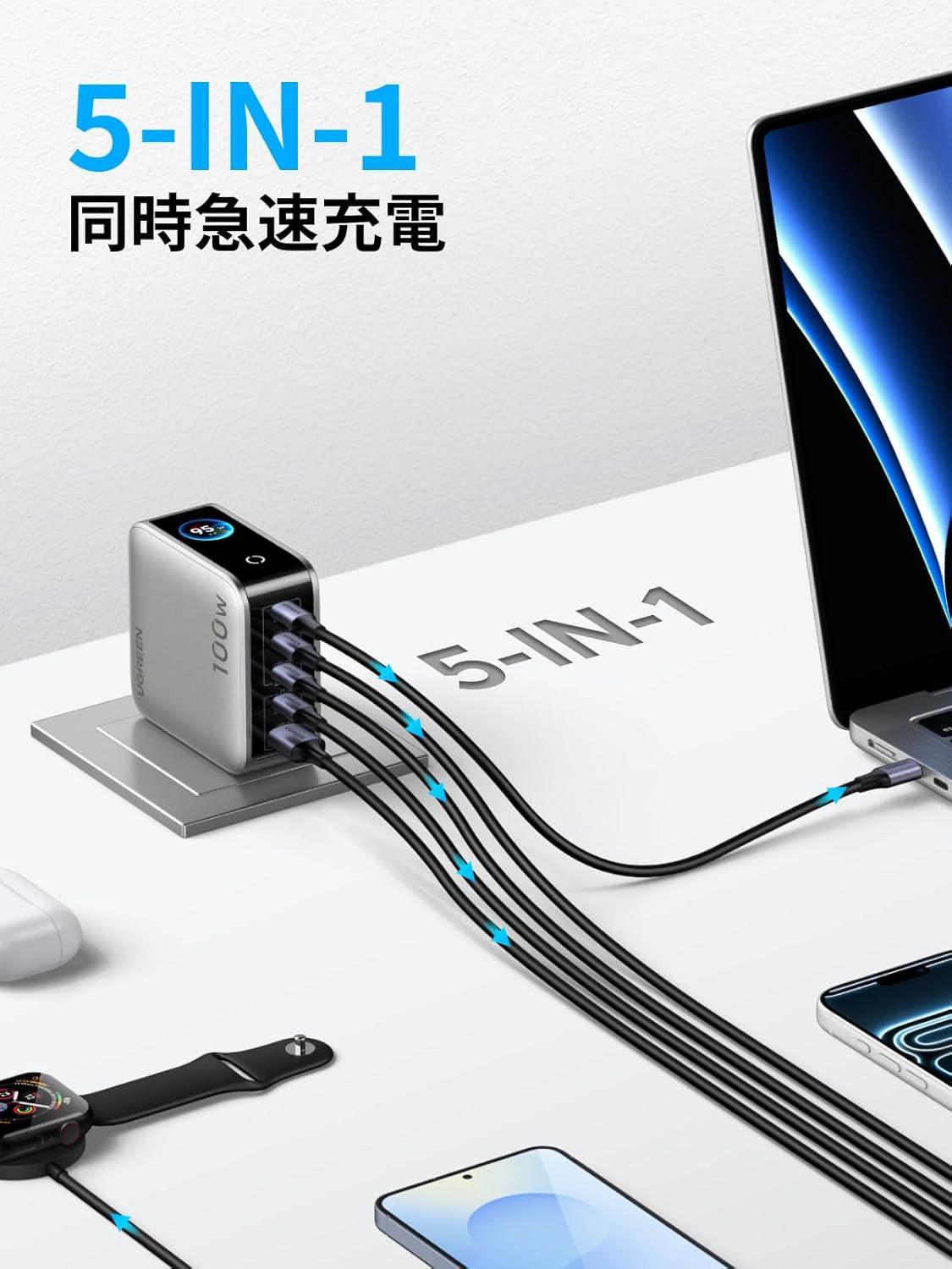UGREENの「状況全見せ5ポート」なコレ、ワクワクしながら充電周り制圧