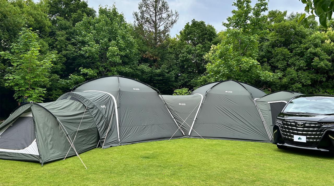 無限に連結できるドームテント。クルマとも繋がって秘密基地感アリ