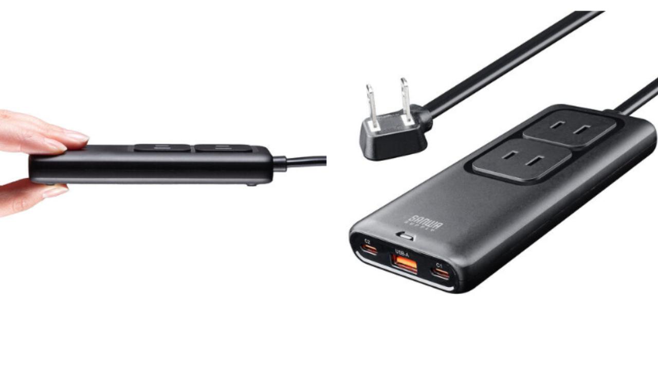 USBも挿せる薄さ18mmの電源タップ。1個で最大5つのデバイスを充電可能