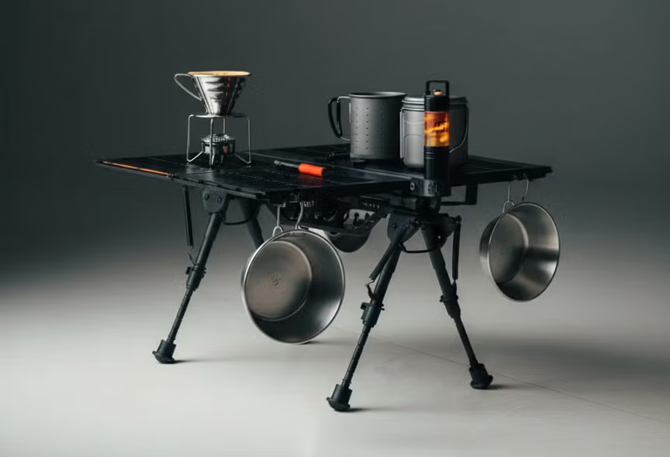 一見、謎のメカ。ただのテーブルには見えないキャンプギアに見惚れる
