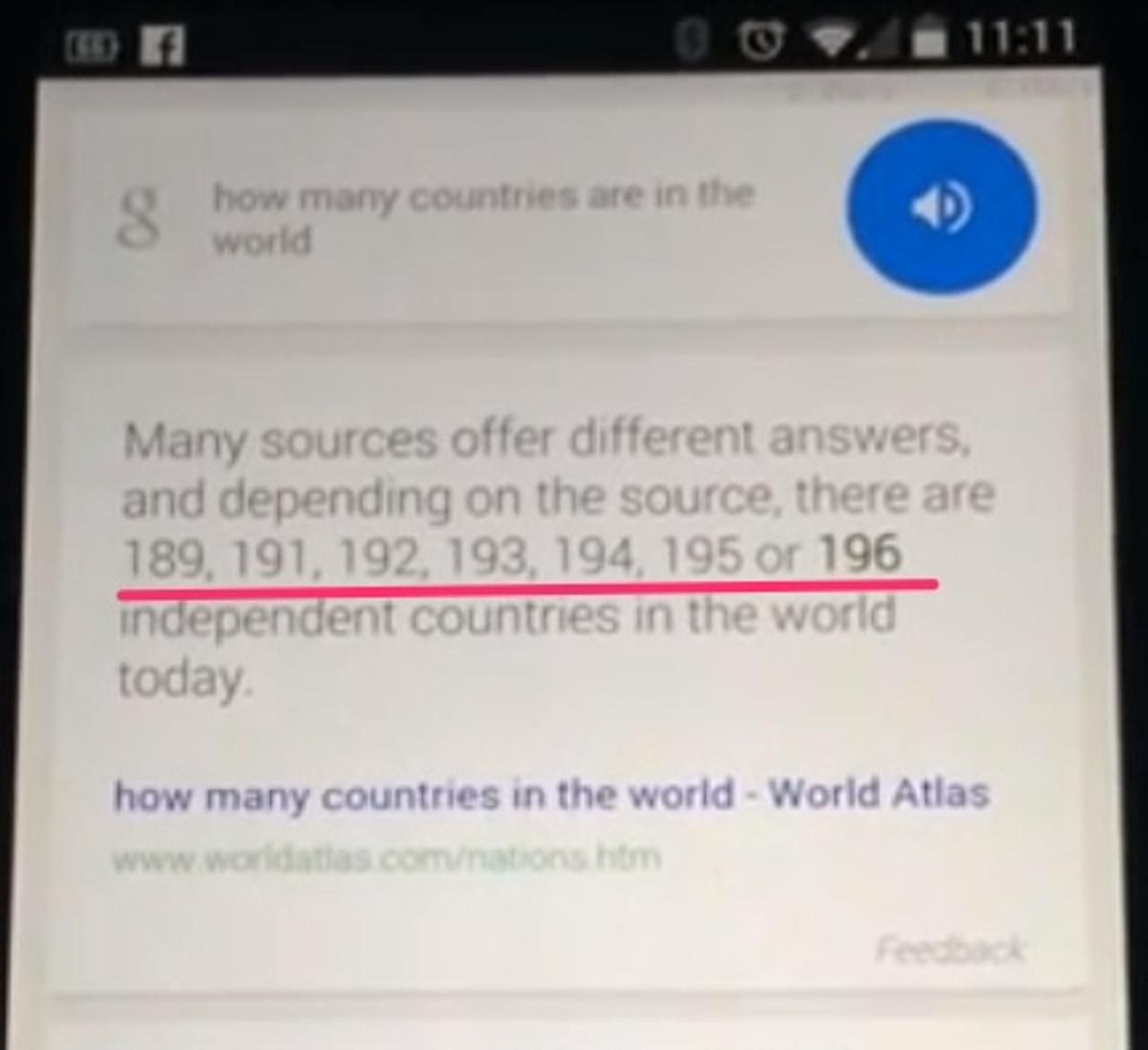 Google Now｢世界には18京9191兆1921億9319万4195ヵ国が存在｣