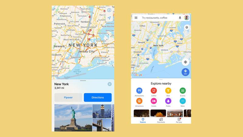 Appleの｢マップ｣（左）とGoogle Maps（右）