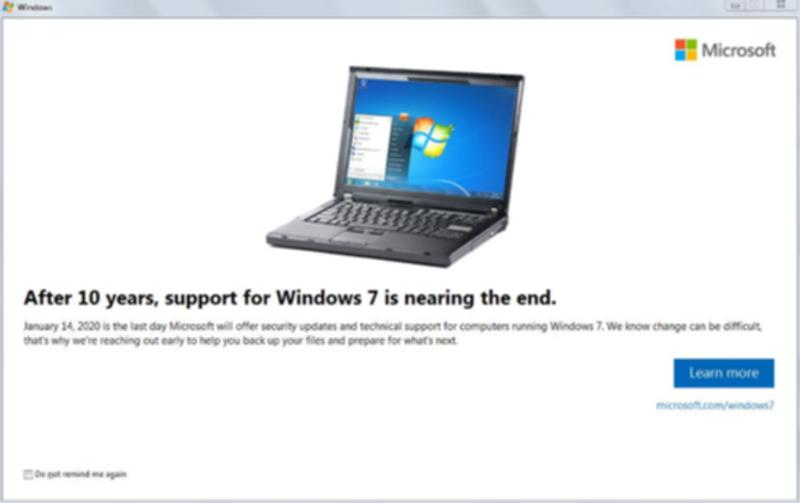 Windows 7終了の通知画面