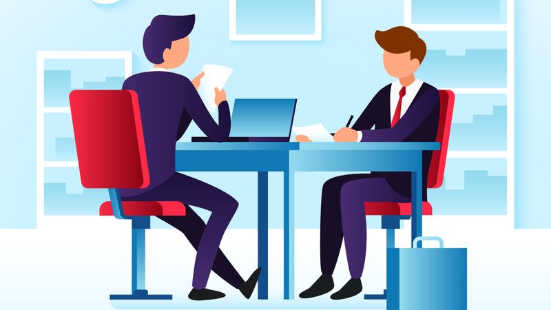 デスクを囲む男性二人のイラスト