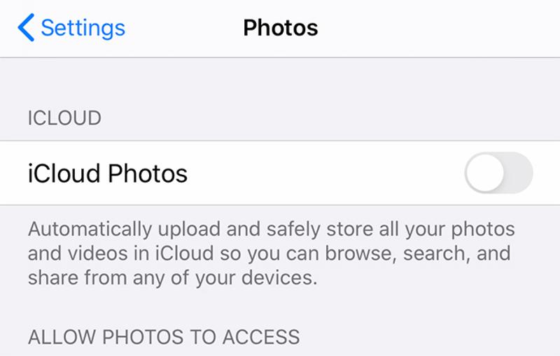 iCloudの写真の設定画面
