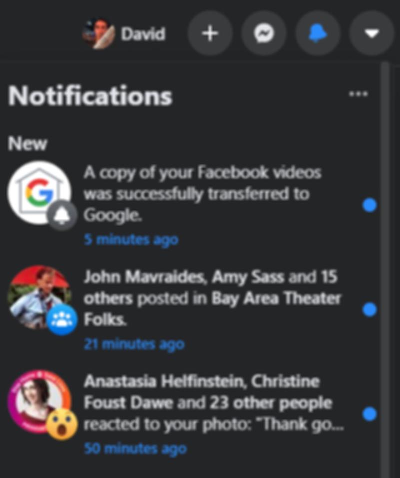 Facebookの通知の画面