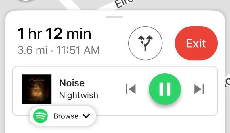 GoogleMapに表示された音楽コントロール