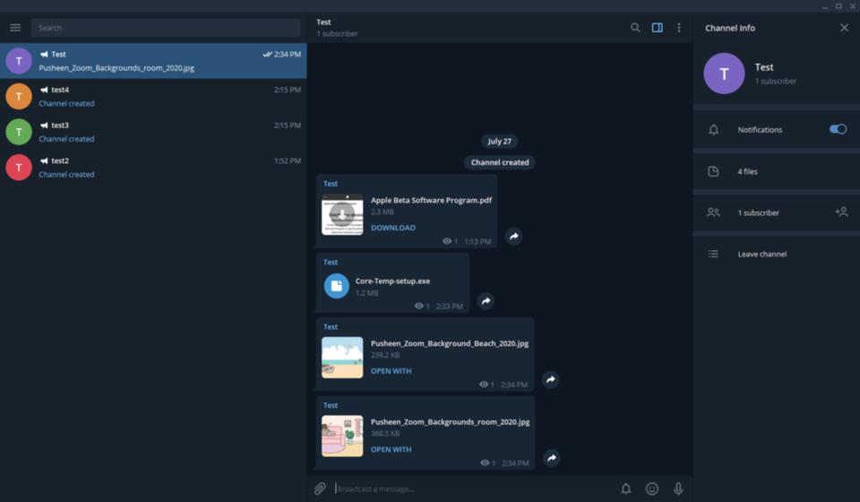 Telegramのプライベートチャンネルの画面