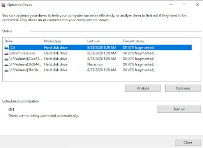 Windows 10の設定で自動デフラグ・ツールをオフにする方法
