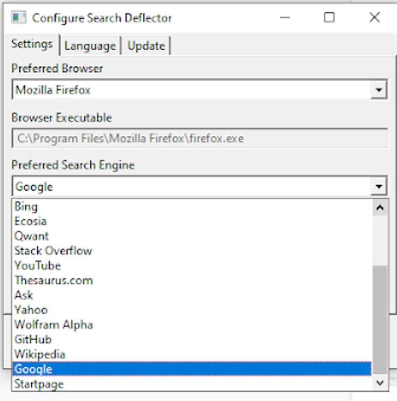 Configure Search  Deflector