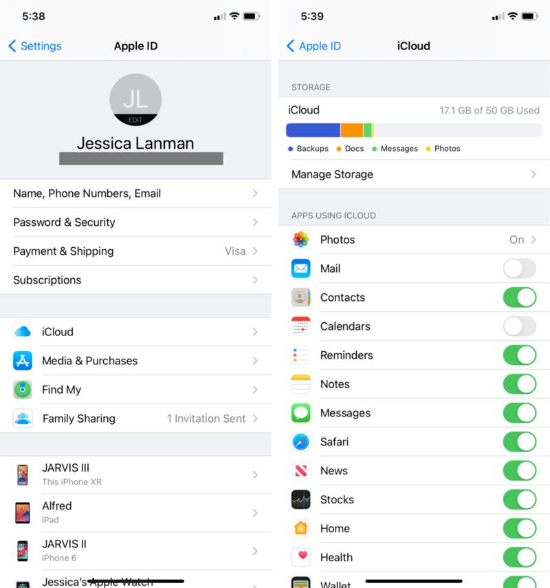 iCloudの設定画面