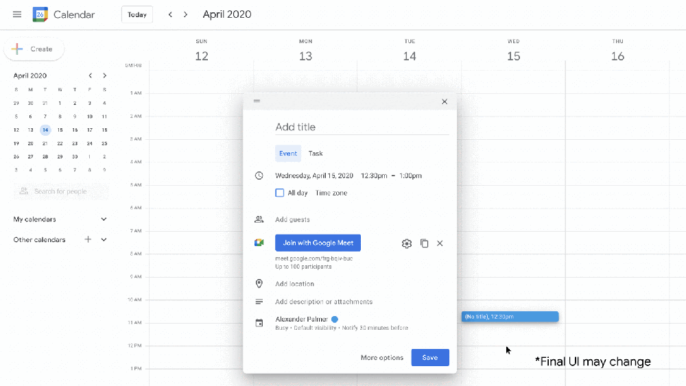 Googleカレンダーでブレイクアウトセッションを作成する様子