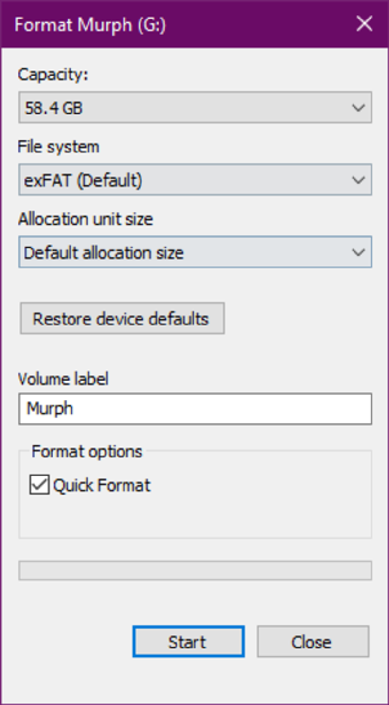 Windowの標準ツールでexFATとして再フォーマットする