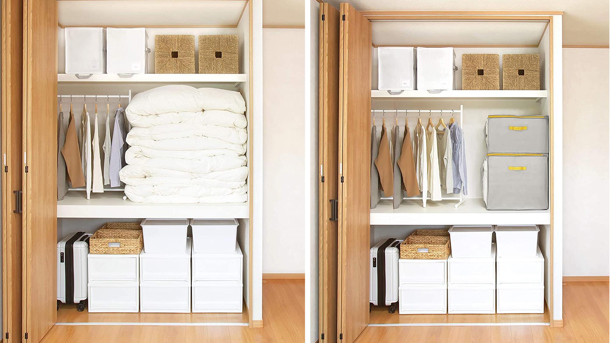 かさばる羽毛布団をコンパクトに収納。通気性に優れた押し板付き収納袋