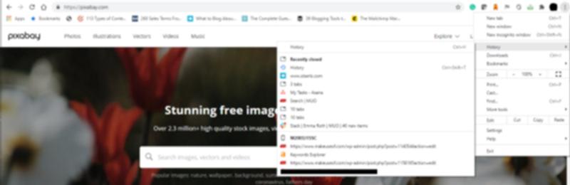 Chromeの履歴のメニュー
