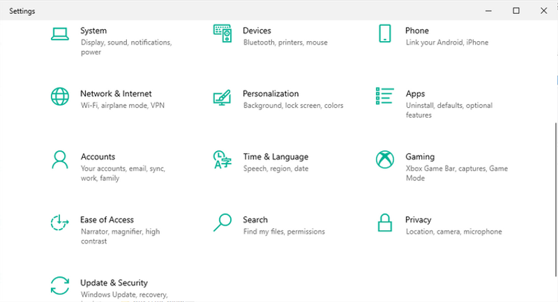 Windowsの設定画面