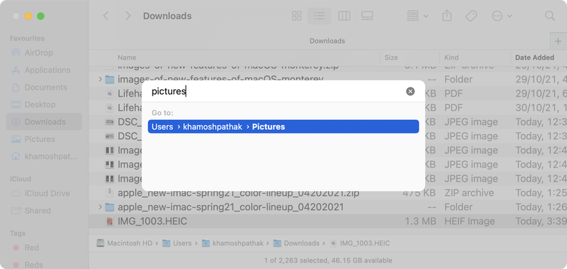 「Finder」の「フォルダへ移動」の機能向上