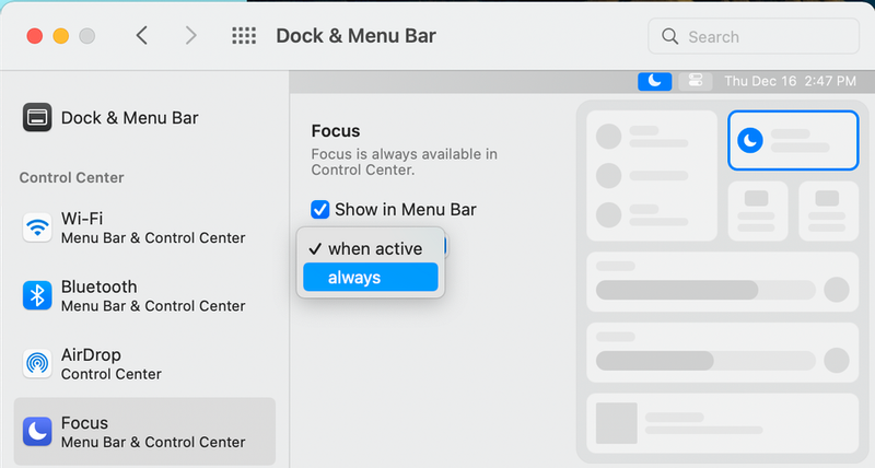 Focus-to-Show-on-Menu-Bar-Option