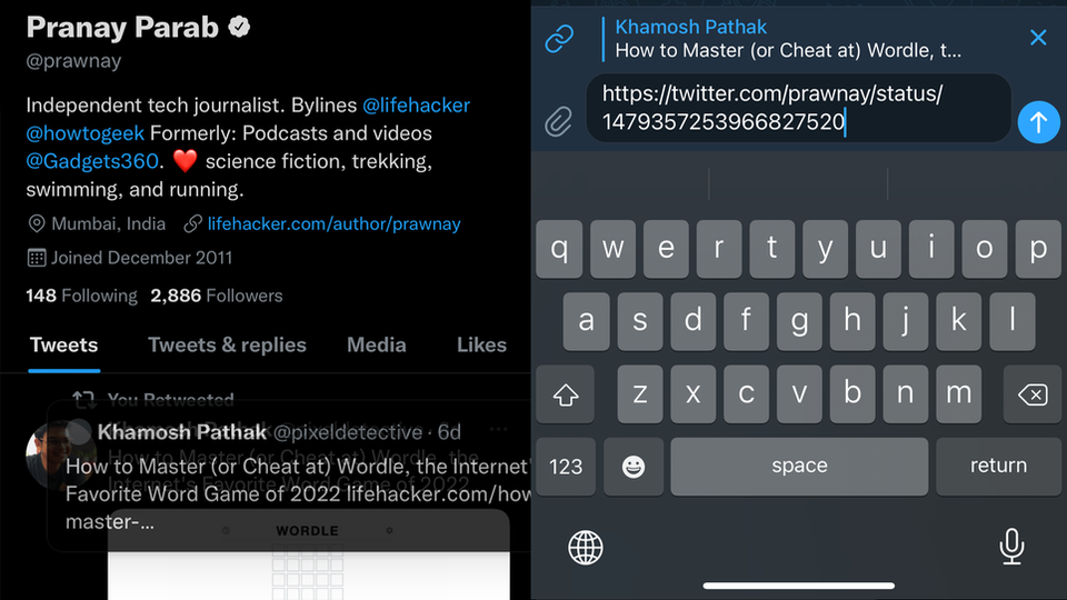 ツイートを、ほかのアプリにドラッグ&ドロップしてすばやく共有