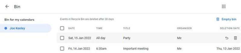 Googleカレンダーのイベントの復元