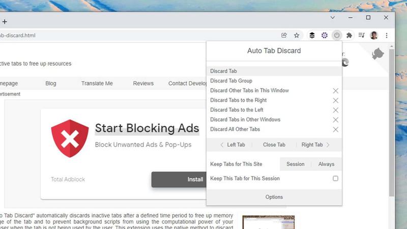 オプションが豊富なAuto Tab Discard。