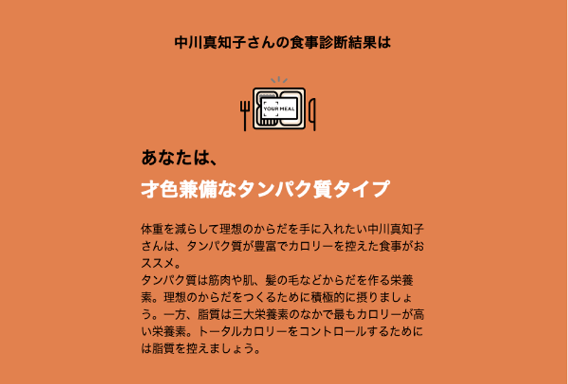 YOUR MEALからメールで送られてきた診断結果