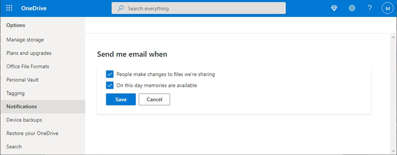 ウェブ版のOneDriveで通知をオフにする