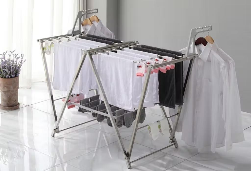 たっぷり干しても安定＆ 通気性を確保！ 10秒設置のステンレス洗濯