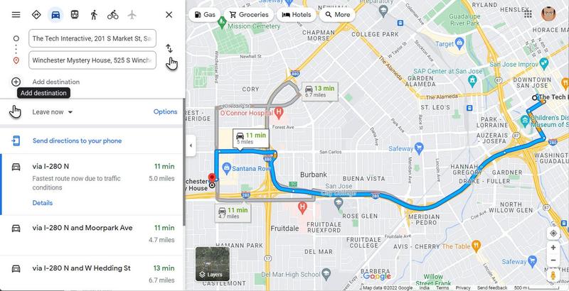 Google マップの経路の画面